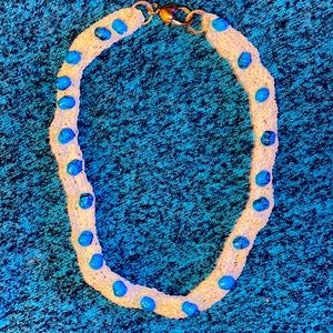 Vintage beautiful handmade crochet semiprecious turquoise beaded necklace.